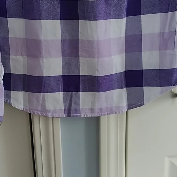 American Eagle Outfitters Classic Purple Plaid Button Front Shirt 8 - Picture 10 of 13